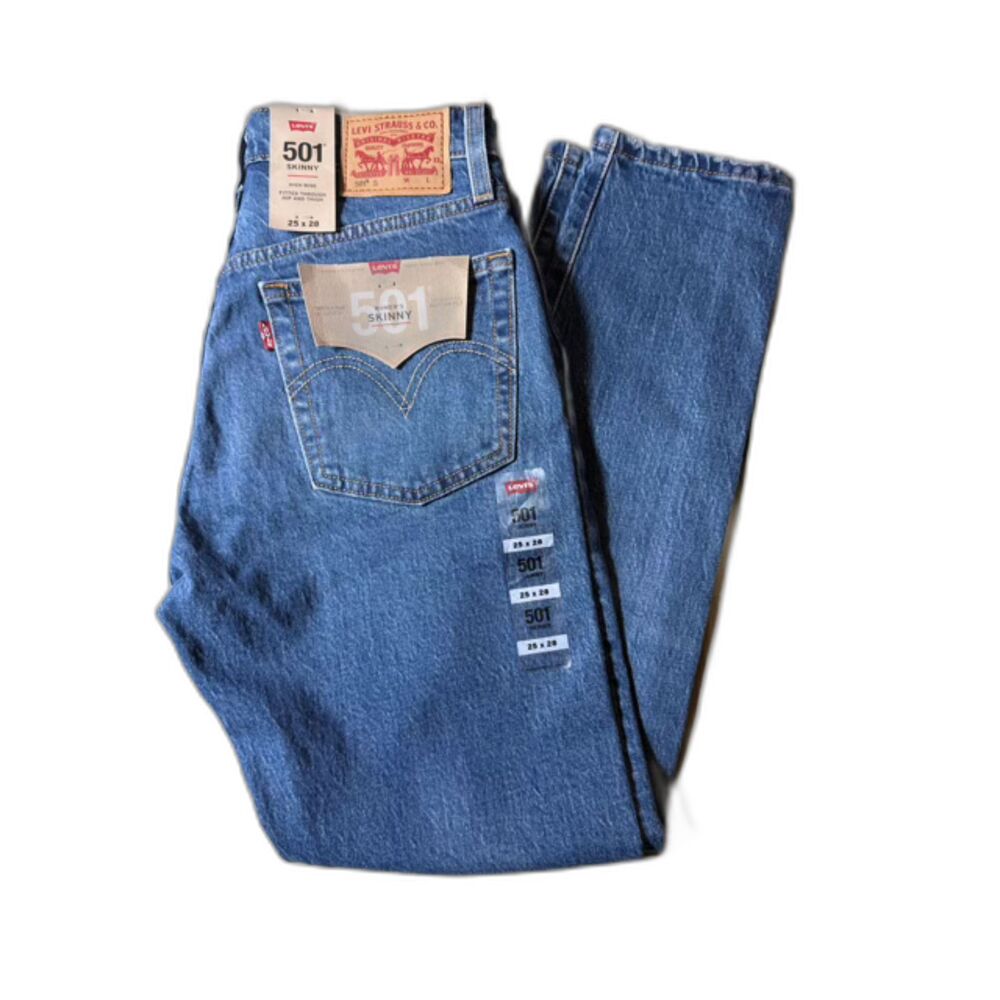 Levi’s 501 Skinny Jeans Women’s 25x28 High Rise Button Fly Medium Wash NWT